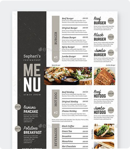 Tabloid Size Menu